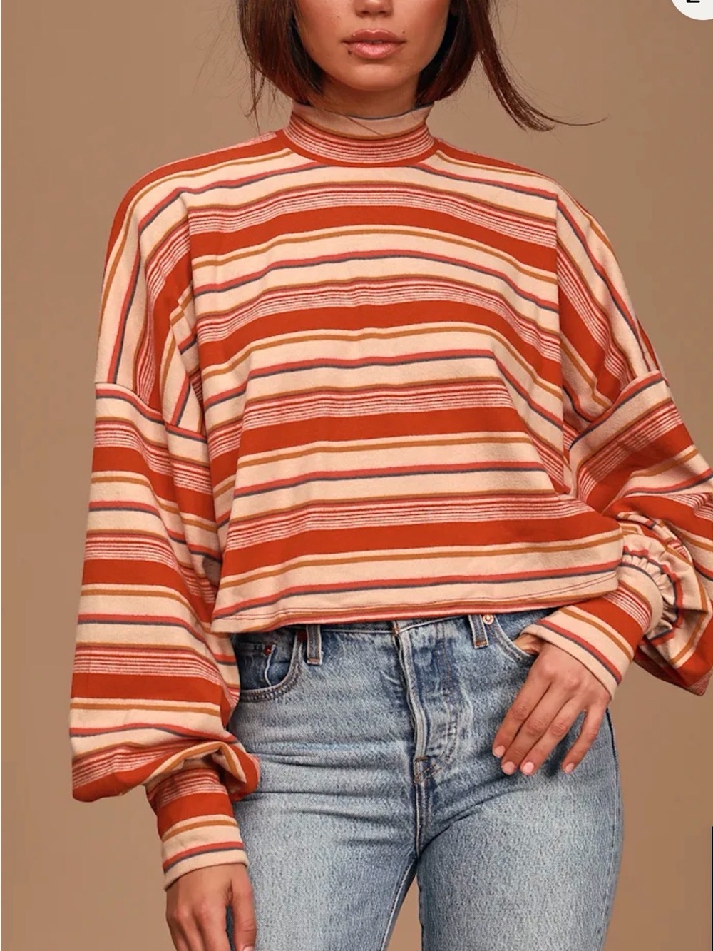 Free People Steph Striped Mock Neck Pullover Size M